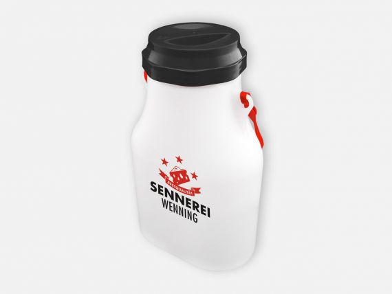 Milchkanne mit schwarzem Deckel bedruckt für Sennerei